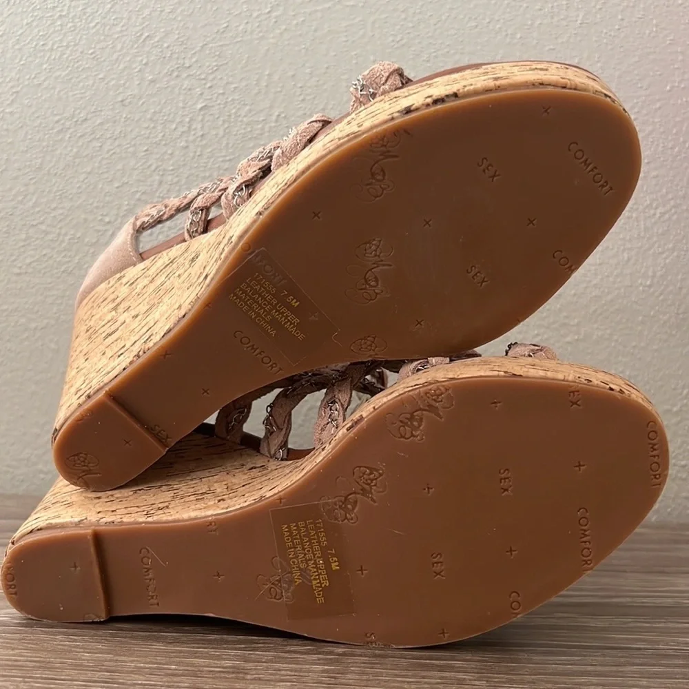Matt Bernson Special Project Cork Wedges Sandals Suede/Chains 7.5M - Picture 12 of 16